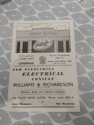 Liverpool Fc V Luton Town League Cup Replay 1960 And Very Rare