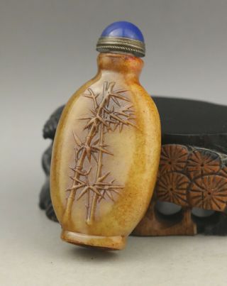 Old Chinese Natural Jade Hand - Carved Bamboo Snuff Bottle
