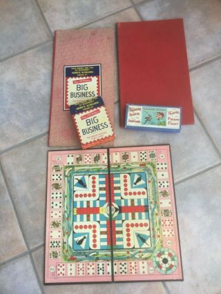 3 Antique Board Games,  Big Business,  Pirate And Traveler,  Multi Play Gameboard