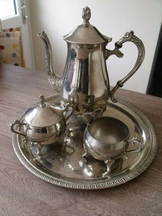 3 Piece Silver Plated Tea Set And Tray