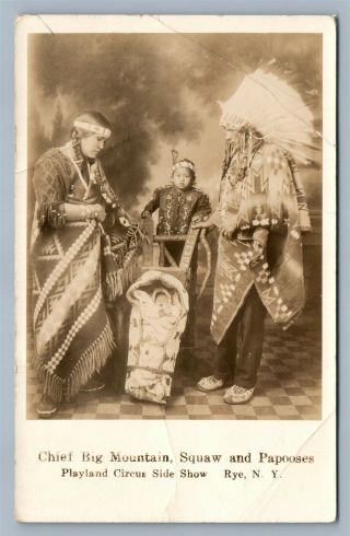 American Indian Chief & Family Circus Side Show Antique Real Photo Postcard Rppc