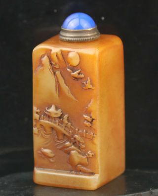Old Chinese Natural Jade Hand - Carved Snuff Bottle And Seal