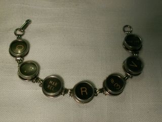 .  Silver Tone,  Antique Typewriter Key Panels Bracelet.