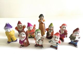 Rare 1930s Snow White & Seven Dwarfs Bisque Figurines Musical Band Borgfeldt