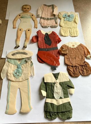 Victorian 1880 Die Cut Boy Paper Doll - Crepe & Tissue Paper Outfits And Hats