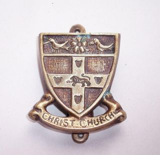 Antique Vintage Brass Christchurch Coat Of Arms Shield Door Knocker