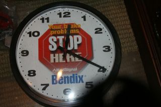 Vintage Rare Stop Here Bendix Brakes Automotive Advertising Shop Clock