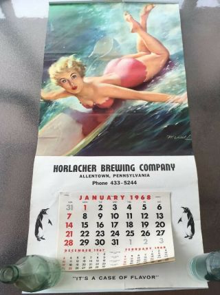 Rare 1968 Horlacher Brewing Co Beer Allentown Pa - Pin Up Art Calendar