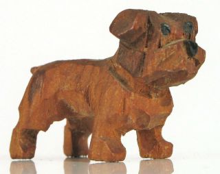 Antique Folk Art Hand Carved Wood Miniature Bull Dog Figurine Terrier Toy Group