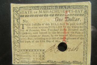 Rare 1786 State Of Massachusetts - Bay Colonial Currency 1 Dollar