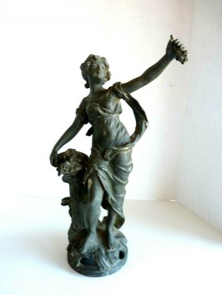 19thC Antique SIGNED H.  MOREAU LARGE FRENCH SCULPTURE Classical Woman W/Flowers 2
