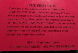 LED ZEPPELIN VERY RARE The FIRST CUTS of The Song Remains the Same (VHS,  1990) 3