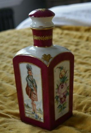 French Sevres Antique Bergundy Porcelain Perfume Bottle Handpainted Men Scottish