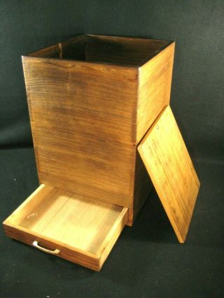 Japanese Antique Lidded 1 Drawer Paulownia Wood Tansu Chest Shamisen Storage Box