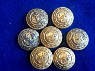 7 Antique Civil War Era Navy Usa Brass/gold.  755 " Button Anchor Stl 2 Holeback