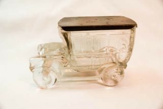 Vintage 1920s Model T Car Glass Tin Candy Container Jar