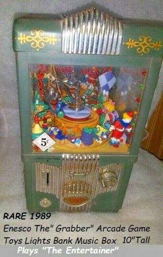 Rare 1989 Enesco The Grabber Arcade Claw Machine Game Toys Lights Bank Music Box
