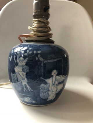 Antique Chinese Blue & White Porcelain Prunus Jar Double Circle Mark Lamp