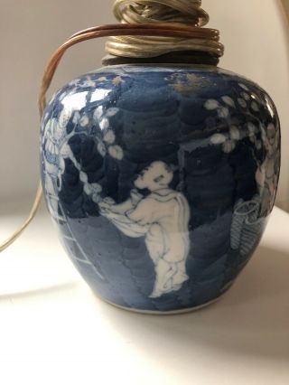Antique Chinese Blue & White Porcelain Prunus Jar Double Circle Mark Lamp 2