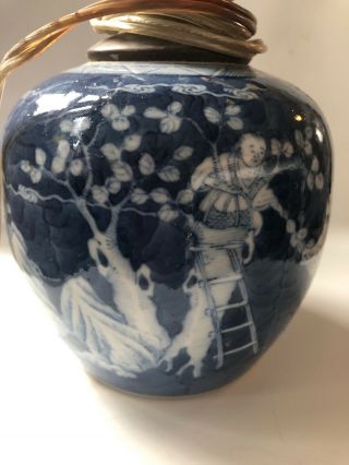Antique Chinese Blue & White Porcelain Prunus Jar Double Circle Mark Lamp 3