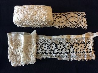 Vintage Cotton Lace/crochet Trims 2 Lengths 58cms And 3m 58cms,  Cream