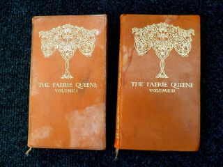 2 X Vintage Antique The Faerie Queene Leather Bound Books Edmund Spenser