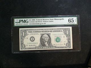 Rare 1995 One Dollar Fed Reserve Note Pmg Gem 65 Epq Minneapolis $1 Bill Buy It