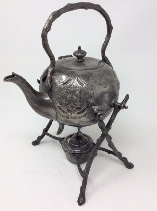 Stunning Antique Silver Plated Spirit Kettle Tea Pot & Stand H29 W19 Cms