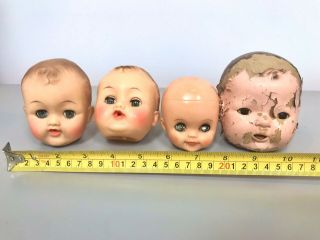 4 Vintage Creepy Baby Doll Heads Halloween Craft Open/close Eyes 3 - 3.  5” Tall