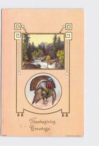 Antique Postcard Thanksgiving Julius Bien Greetings Turkey Landscape Art Nouveau