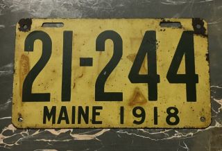 Antique License Plate Maine 1918