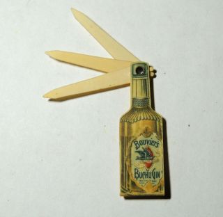 Antique 1910s Bouvier Buchu Gin Bottle Advertising Folding Manicure Nail Knife