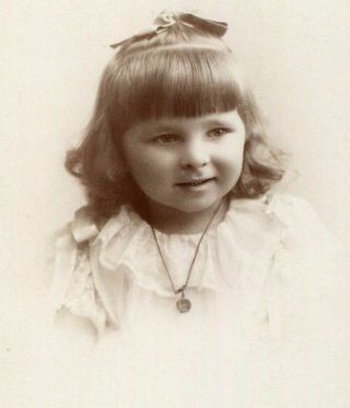 Antique Cabinet Photo Darling Little Victorian Girl W Locket & Hair Bow Chicago