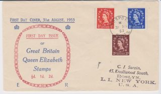 Gb Stamps Rare First Day Cover 1953 Wilding Definitives 2 Illustrated 1/2,  1,  2d