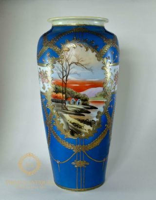 Large Antique Japanese Nippon Porcelain Handpainted Vase