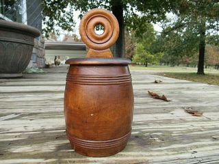 Antique Primitive Bent Wood Salt Spice Wall Box Round Barrel Shape Treen