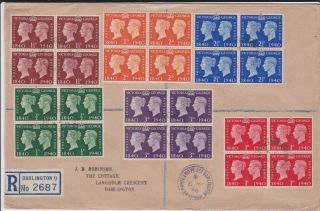 Gb Stamps Rare First Day Cover 1940 Penny Black Blocks Of 4 Darlington Cds
