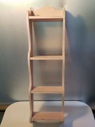 Small Vintage Wood Display Shelf Pink Hanging Cabinet Wall Art Pic Organizer
