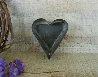 Antique Primitive Folk Art Flat Back Tin Cookie Cutter Heart 1800 