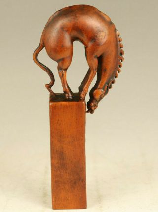 Chinese Old Boxwood Carving Horse Water Seal Statue Netsuke Stamp Seal Art