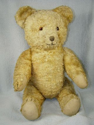 Vintage 14 " Teddy Bear - Glass Eyes,  Jointed,  Mohair? - Lonesome.