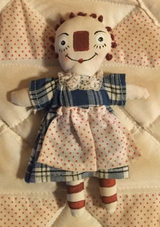 Sweet Mini Primitive Raggedy Ann Doll & Quilt Handcrafted Folk Art