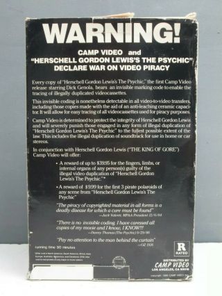 Rare VHS Herschell Gordon Lewis The Psychic 2