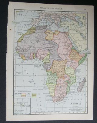 Antique 1909 Map:africa Showing The European Colonies Bef.  World War I