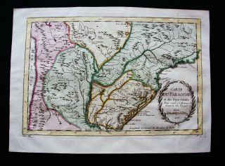 1754 Bellin: Orig.  Map: South America,  Paraguay,  Asuncion,  Peru,  Chile,  Bolivia