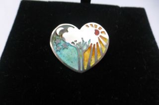 Norman Grant Scotland Designer Silver Enamel Pop Art Heart Brooch Pin Rare 1970s