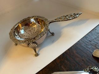 Old Good Quality Antique Circa Edwardian Silver Plated Tea Strainer & Stand