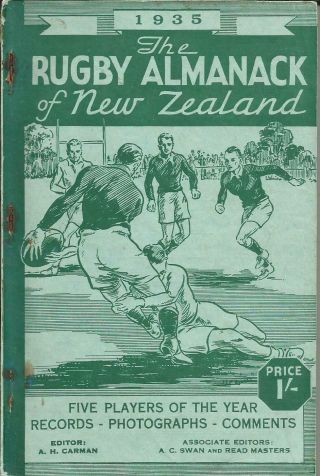 1935 The Rugby Almanack Of Zealand,  1st Edition By Ah.  Carman,  Rare