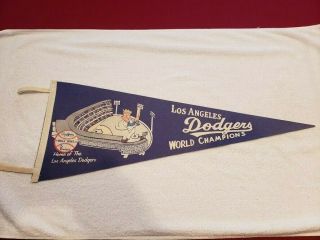 Very Rare 1963 Los Angeles Dodgers World Series Champs Blue Felt Pennant,