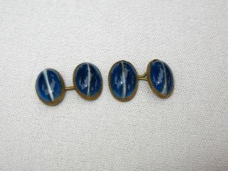 Antique Victorian Blue Band Agate Mens Cufflinks